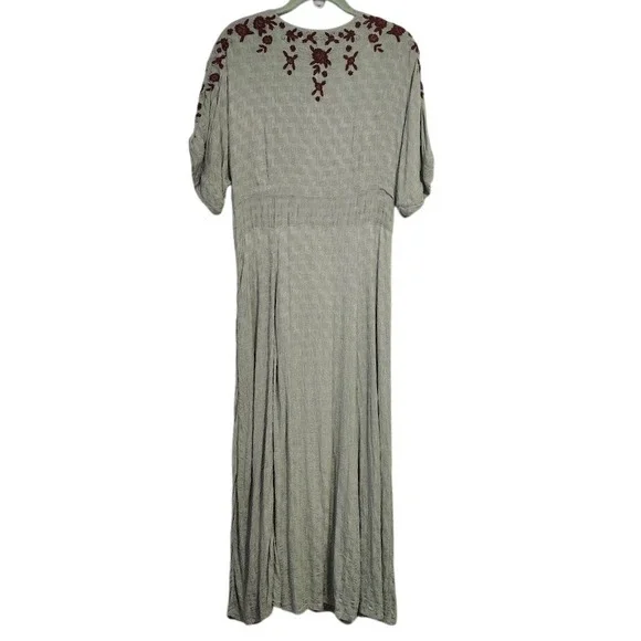 FREE PEOPLE Embroidered Midi Dress Sage Green Boho Festival M - Picture 3 of 12